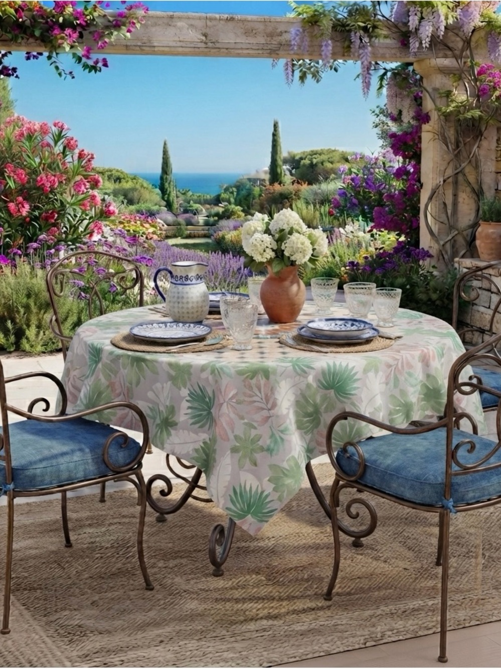 Izod Pink and Green Tropical Leaf Tablecloth